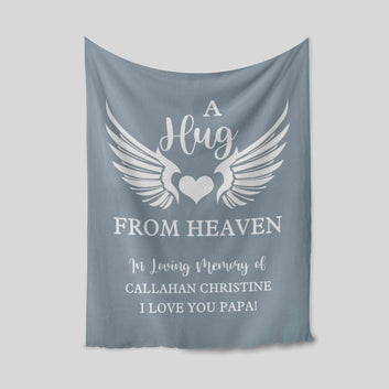 A Hug From Heaven Blanket, Angel Wings Blanket, Memorial Blanket, Custom Name Blanket, Family Blanket, Gift Blanket