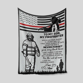 To My Son Blanket, Firefighter Blanket, American Flag Blanket, Custom Name Blanket, Family Blanket, Gift Blanket