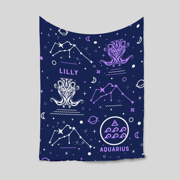 Zodiac Blanket, Aquarius Blanket, Custom Name Blanket, Family Blanket, Gift Blanket