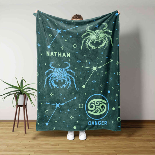 Zodiac Blanket, Cancer Zodiac Blanket, Custom Name Blanket, Family Blanket, Gift Blanket