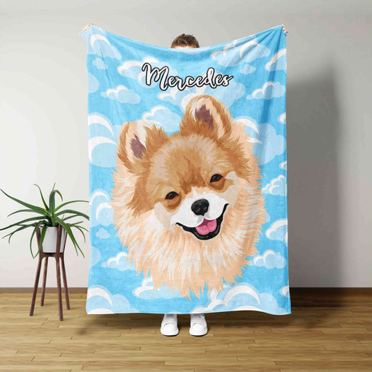 Personalized Name Blanket, Dog Blanket, Pomeranian Blanket, Cloud Blanket, Memorial Pet Blanket, Custom Pet Blanket