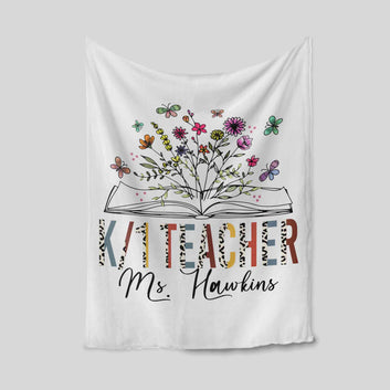 Teacher Blanket, Flower Blanket, Book Blanket, Custom Name Blanket, Blanket For Teacher, Gift Blanket