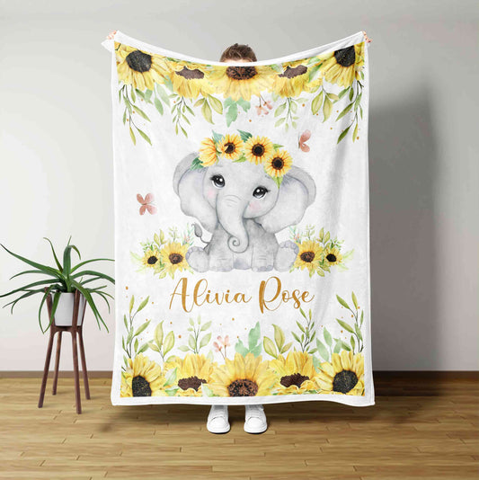 Custom Baby Blanket, Elephant Blanket, Sunflower Blanket, Family Blanket, Blanket For Baby