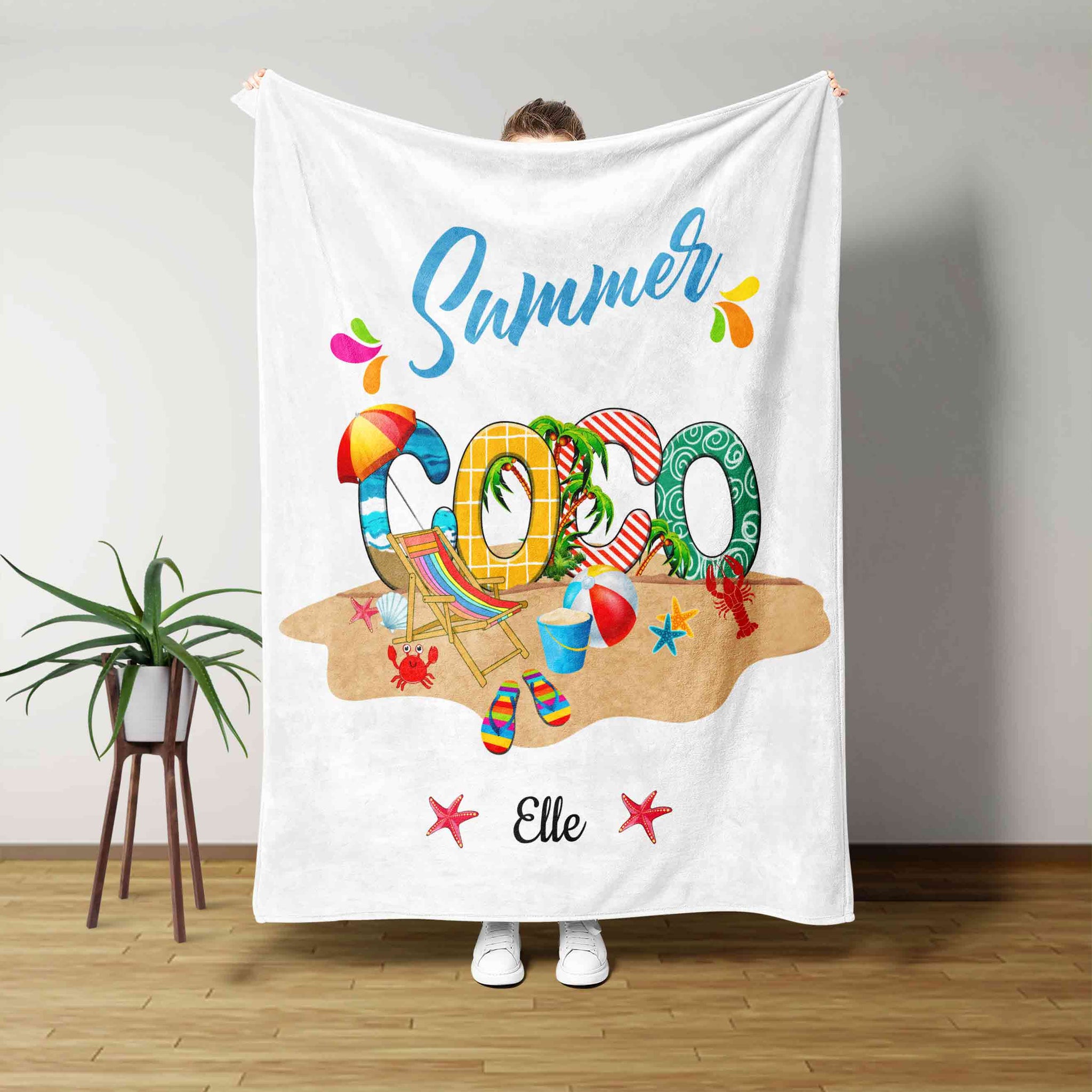 Summer Blanket, Coco Blanket, Sand Blanket, Starfish Blanket, Custom Name Blanket, Gift Blanket