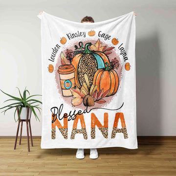 Blessed Nana Blanket, Pumpkin Blanket, Custom Name Blanket, Family Blanket, Gift Blanket
