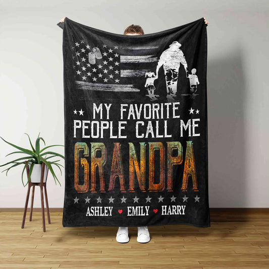 My Favorite People Call Me Grandpa Blanket, American Flag Blanket, Veteran Blanket, Custom Name Blanket, Family Blanket