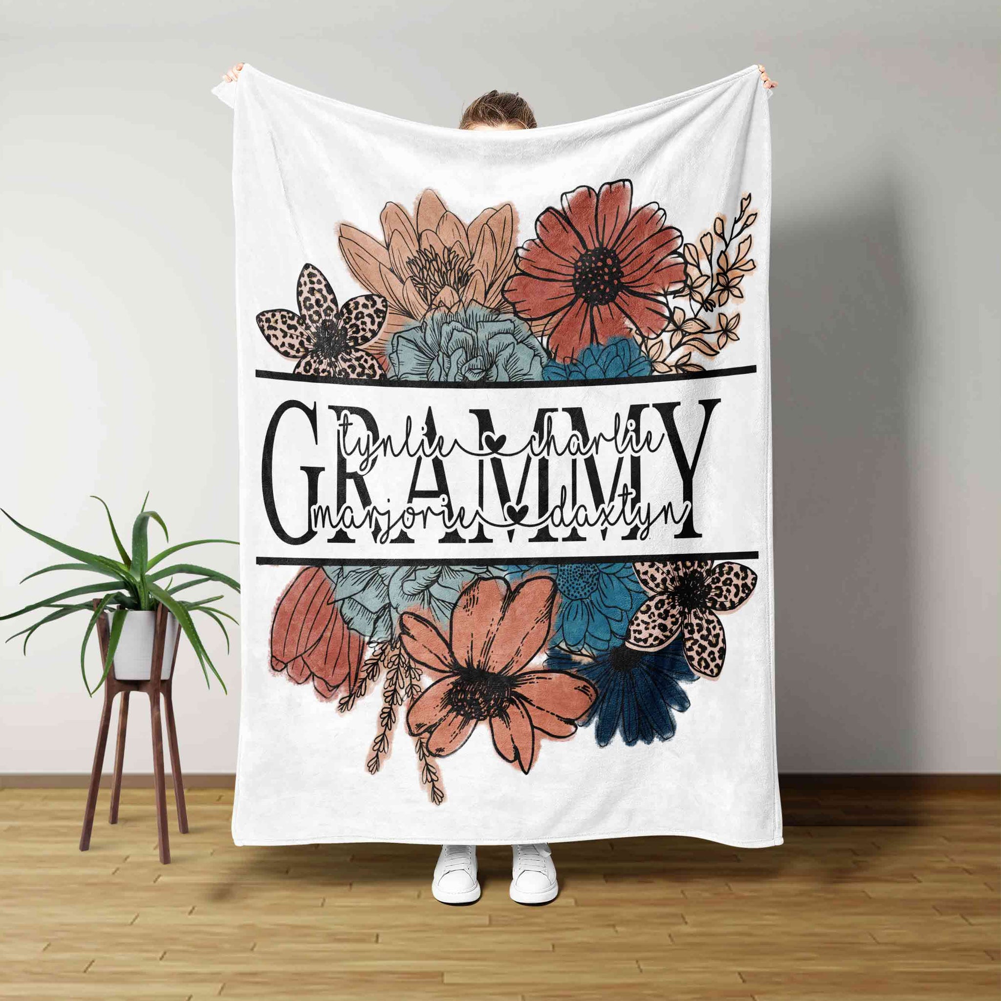 Personalized Name Blanket, Grammy Blanket, Flower Blanket, Family Blanket, Gift Blanket