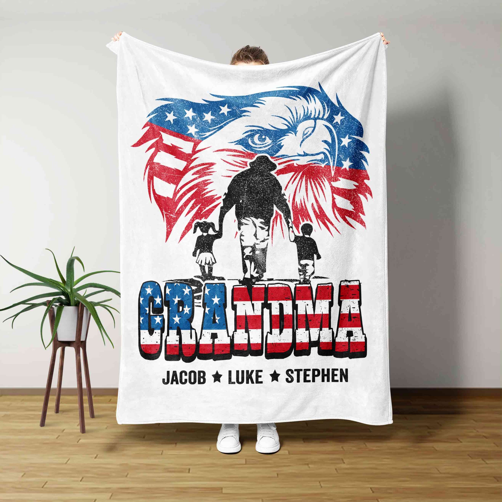 Grandma Blanket, Eagle Blanket, American Flag Blanket, Custom Name Blanket, Family Blanket, Gift Blanket