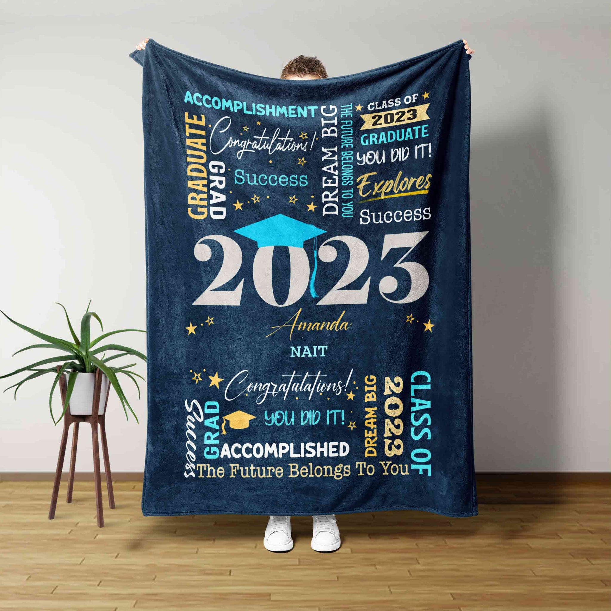 Graduation Blanket, Congratulation Blanket, The Future Belongs To You Blanket, Custom Name Blanket, Blanket For Graduate