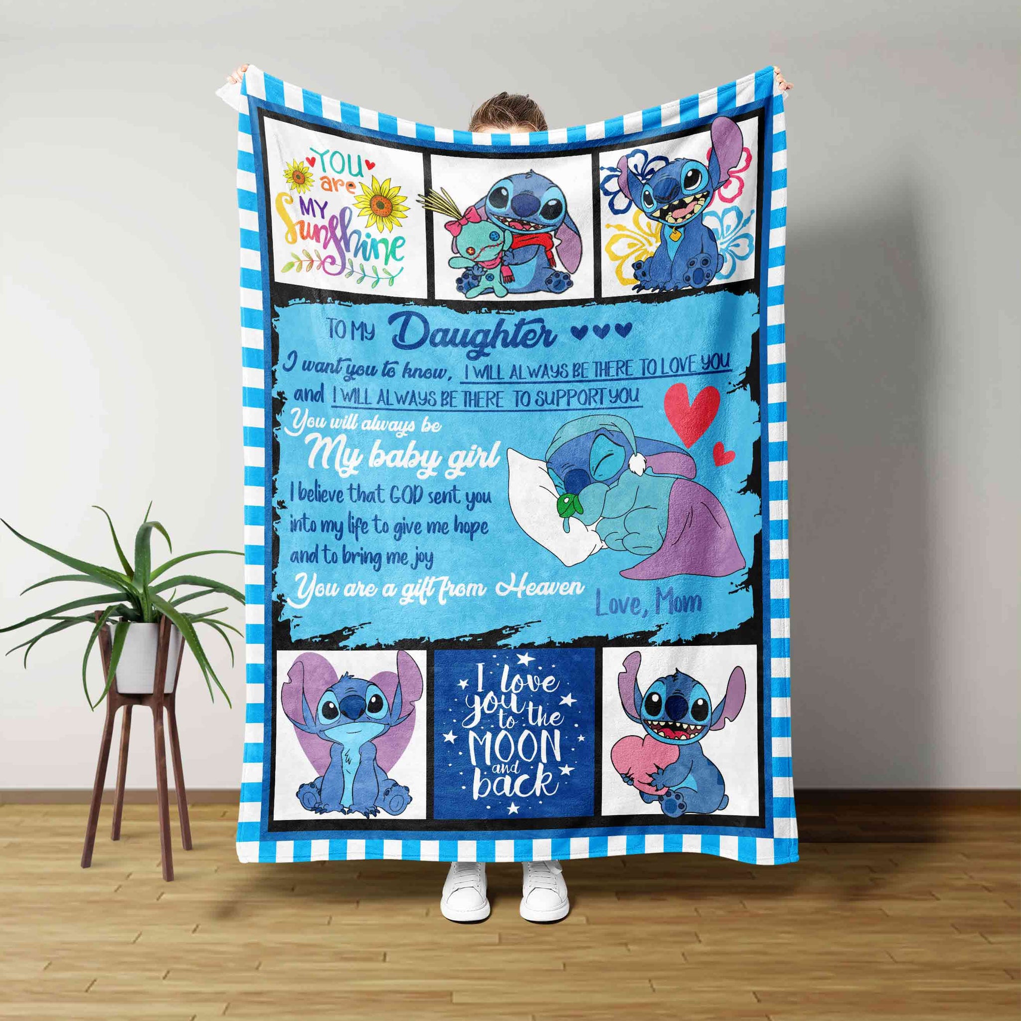 To My Daughter Blanket, Stitch Blanket, Custom Name Blanket, Blanket For Kid, Gift Blanket