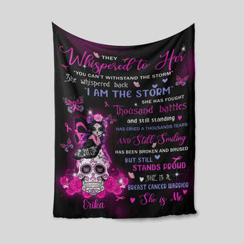 Fairy Sugar Skull Blanket, Breast Cancer Blanket, Pink Ribbon Blanket, Butterfly Blanket, Custom Name Blanket, Gift Blanket