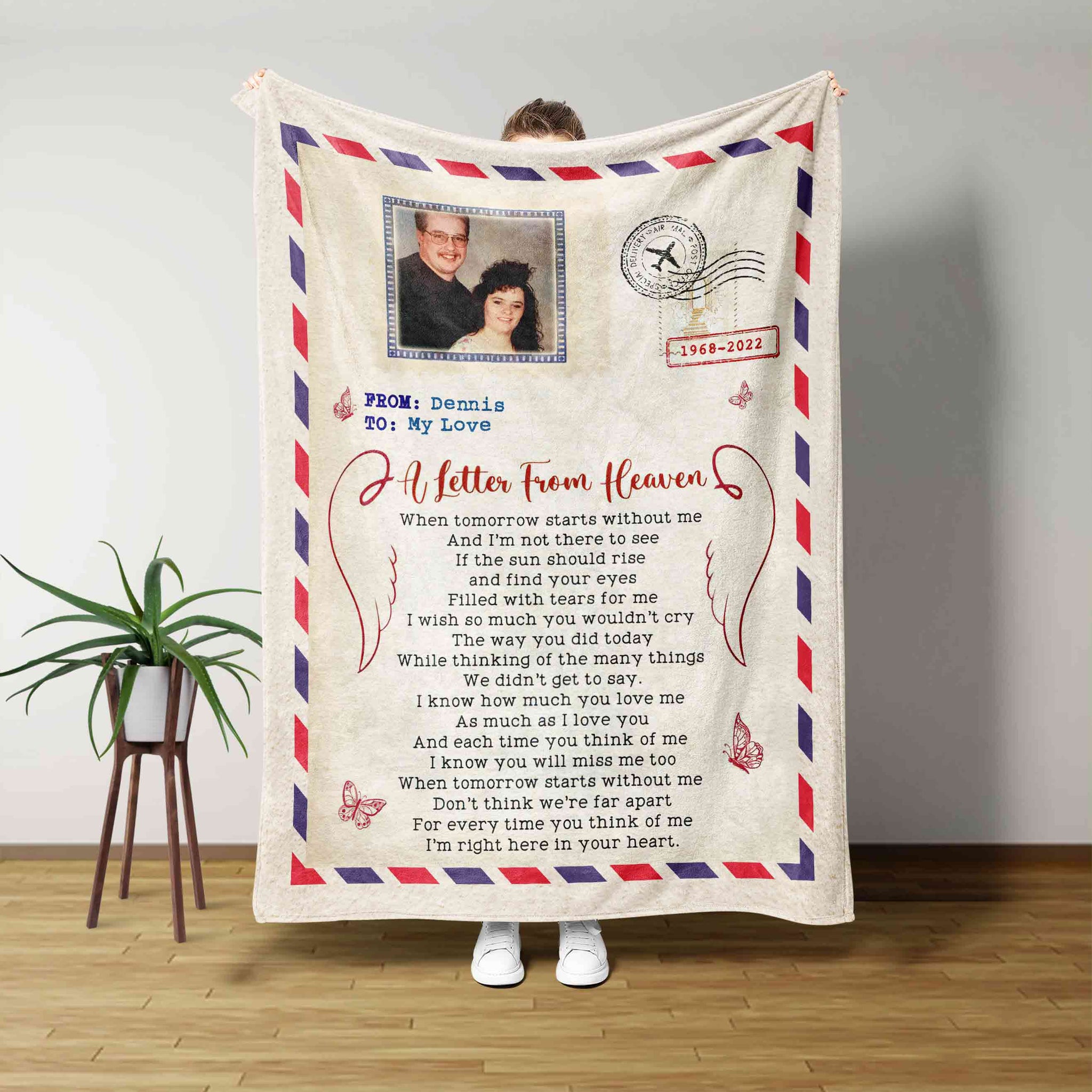 A Letter From Heaven Blanket, Butterfly Blanket, Custom Name Blanket, Custom Image Blanket, Memorial Blanket, Gift Blanket