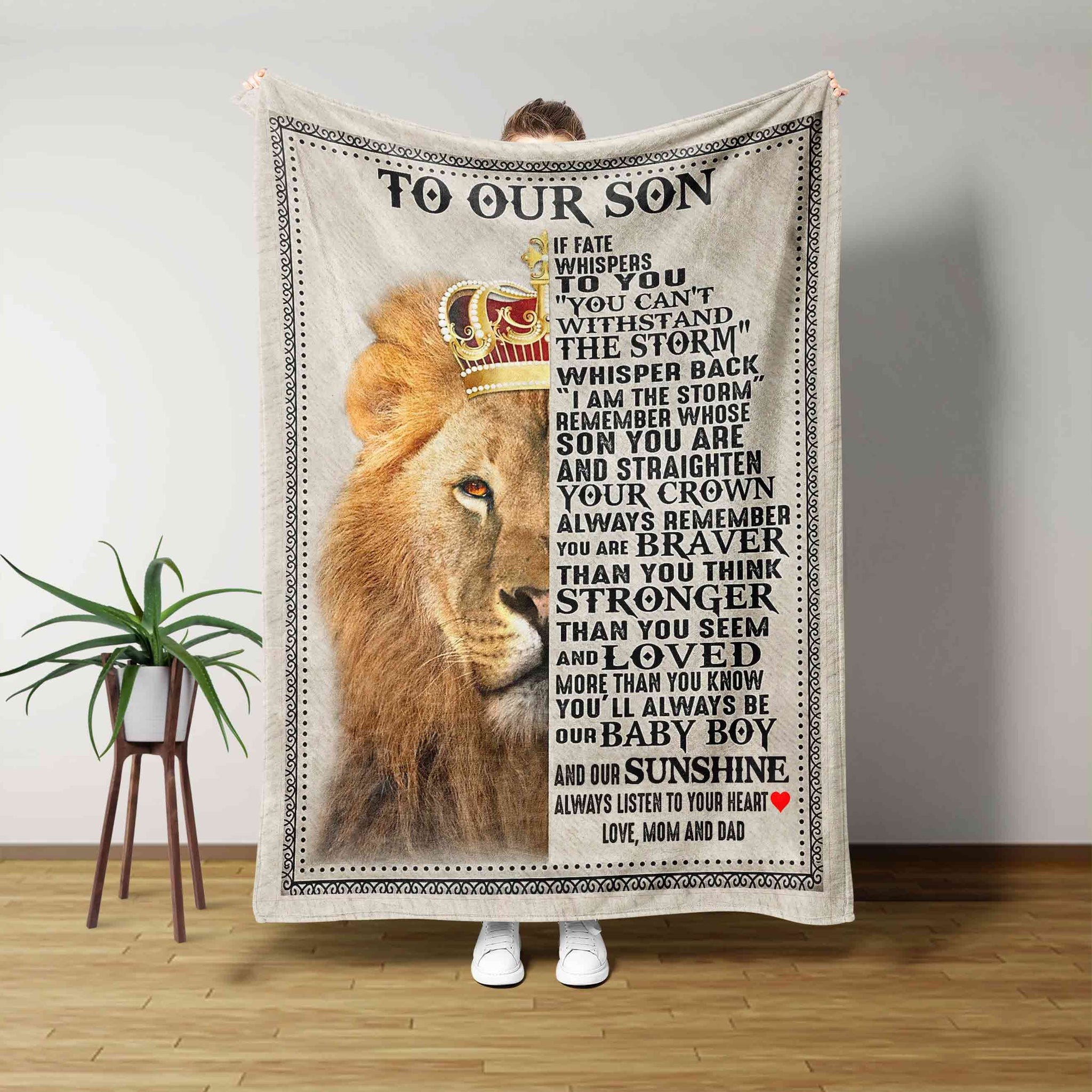 To Our Son Blanket, Lion Blanket, Crown Royal Blanket, Custom Name Blanket, Family Blanket, Gift Blanket