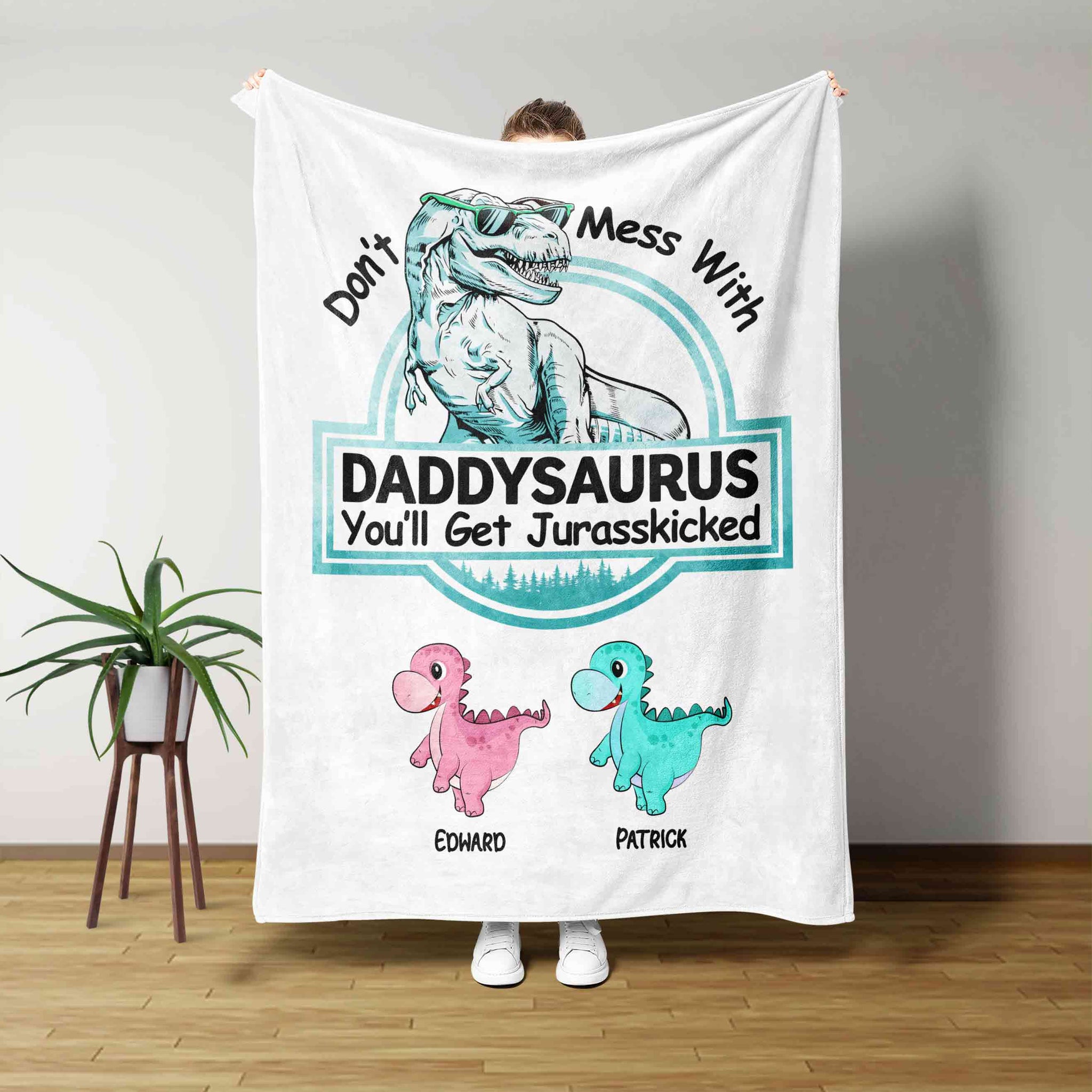 Don't Mess With Daddysaurus Blanket, Dinosaur Blanket, Dad Blanket, Custom Name Blanket, Family Blanket