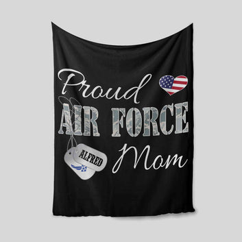 Proud Air Force Mom Blanket, Veteran Blanket, American Flag Blanket, Custom Name Blanket, Gift Blanket