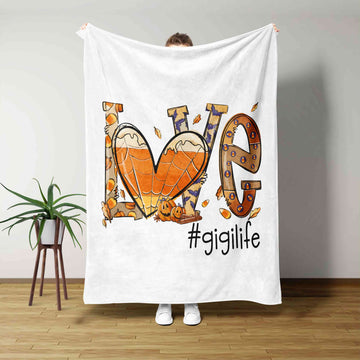 Love Gigi Life Blanket, Pumpkin Blanket, Maple Leaves Blanket, Family Blanket, Custom Name Blanket, Gift Blanket