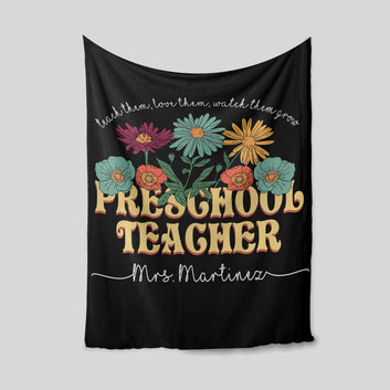 Preschool Teacher Blanket, Flower Blanket, Custom Name Blanket, Gift Blanket, Blanket For Teacher