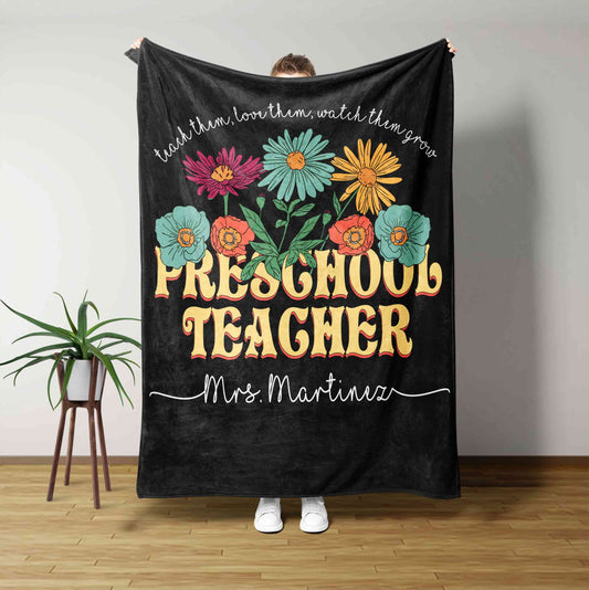 Preschool Teacher Blanket, Flower Blanket, Custom Name Blanket, Gift Blanket, Blanket For Teacher