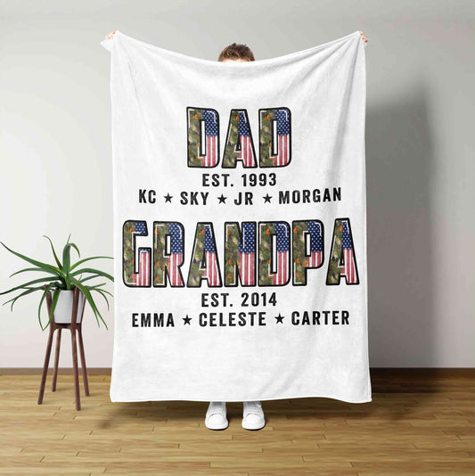 Dad Blanket, Grandpa Blanket, American Flag Blanket, Veteran Blanket, Family Blanket, Custom Name Blanket