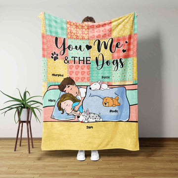 You Me And The Dogs Blanket, Paw Blanket, Dog Sleep Blanket, Pet Blanket, Custom Name Blanket, Family Blanket