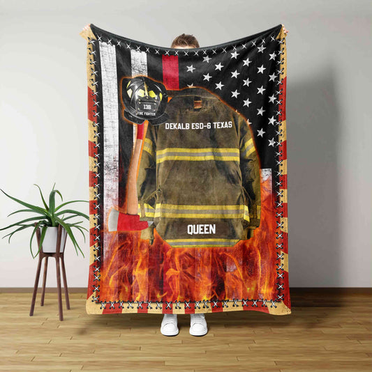 Personalized Name Blanket, Firefighter Blanket, American Flag Blanket, Custom Name Blanket, Gift Blanket