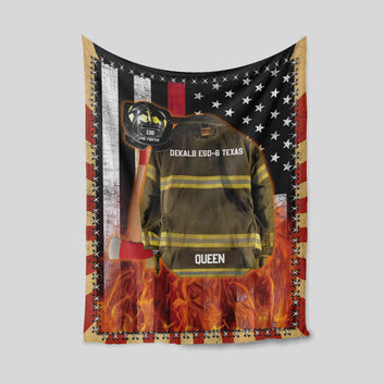 Personalized Name Blanket, Firefighter Blanket, American Flag Blanket, Custom Name Blanket, Gift Blanket
