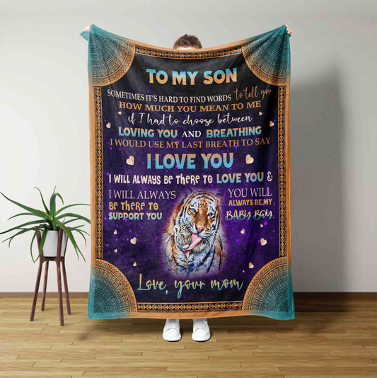 To My Son Blanket, Tiger Blanket, Heart Blanket, Custom Name Blanket, Gift Blanket