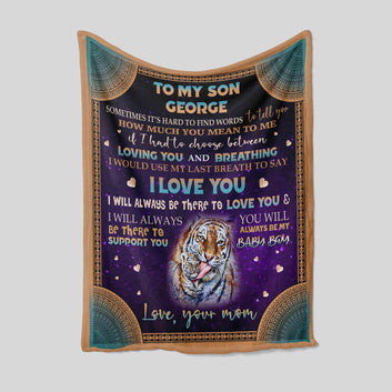 To My Son Blanket, Tiger Blanket, Heart Blanket, Custom Name Blanket, Gift Blanket