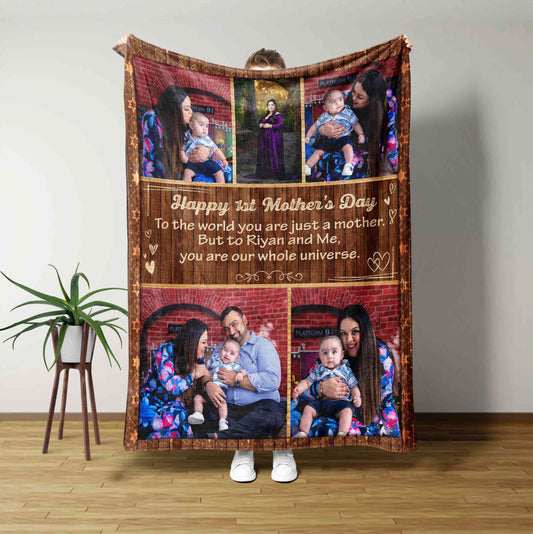 Happy 1st Mother's Day Blanket, Family Photo Blanket, Custom Photo Blanket, Blanket For Mom, Gift Blanket