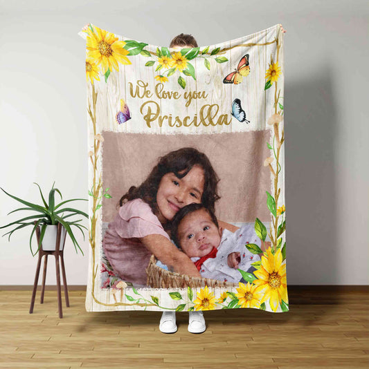 We Love You Blanket, Custom Baby Blanket, Personalized Picture Blanket, Sunflower Blanket, Gift Blanket