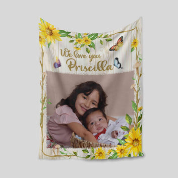 We Love You Blanket, Custom Baby Blanket, Personalized Picture Blanket, Sunflower Blanket, Gift Blanket