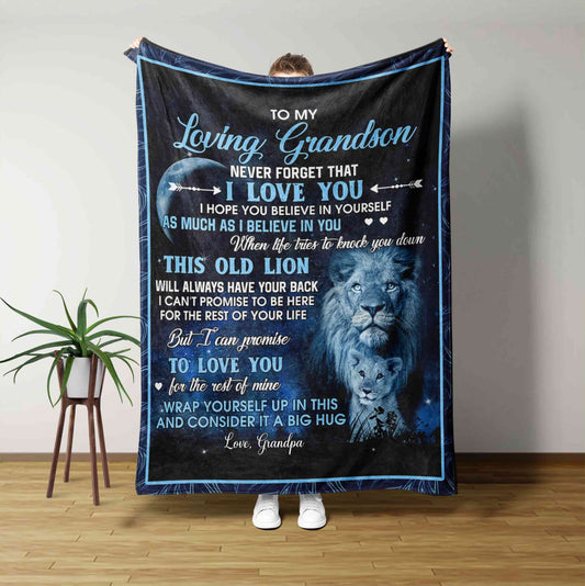 To My Loving Grandson Blanket, Blanket From Grandpa, Lion Blanket, Family Blanket, Custom Name Blanket, Gift Blanket