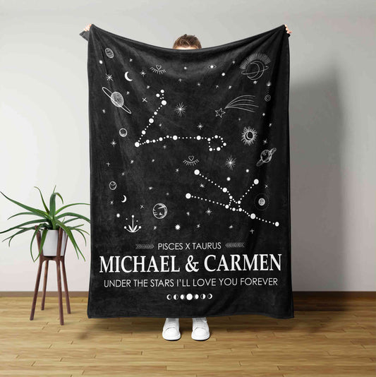 Under Stars I'll Love You Forever Blanket, Astrology Blanket, Anniversary Blanket, Blanket For Couple, Custom Name Blanket, Gift Blanket
