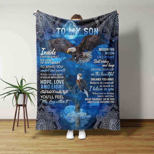 To My Son Blanket, Mom To Son Blanket, Eagle Blanket, Moon Blanket, Family Blanket, Custom Name Blanket, Gift Blanket