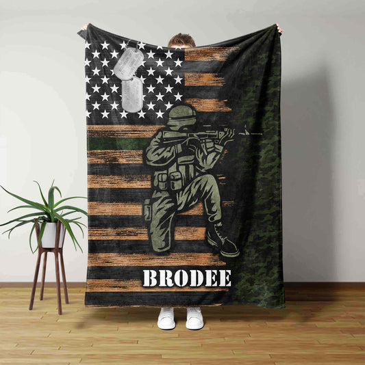 Personalized Name Blanket, Soldier Blanket, Veteran Blanket, American Flag Blanket, Family Blanket, Gift Blanket