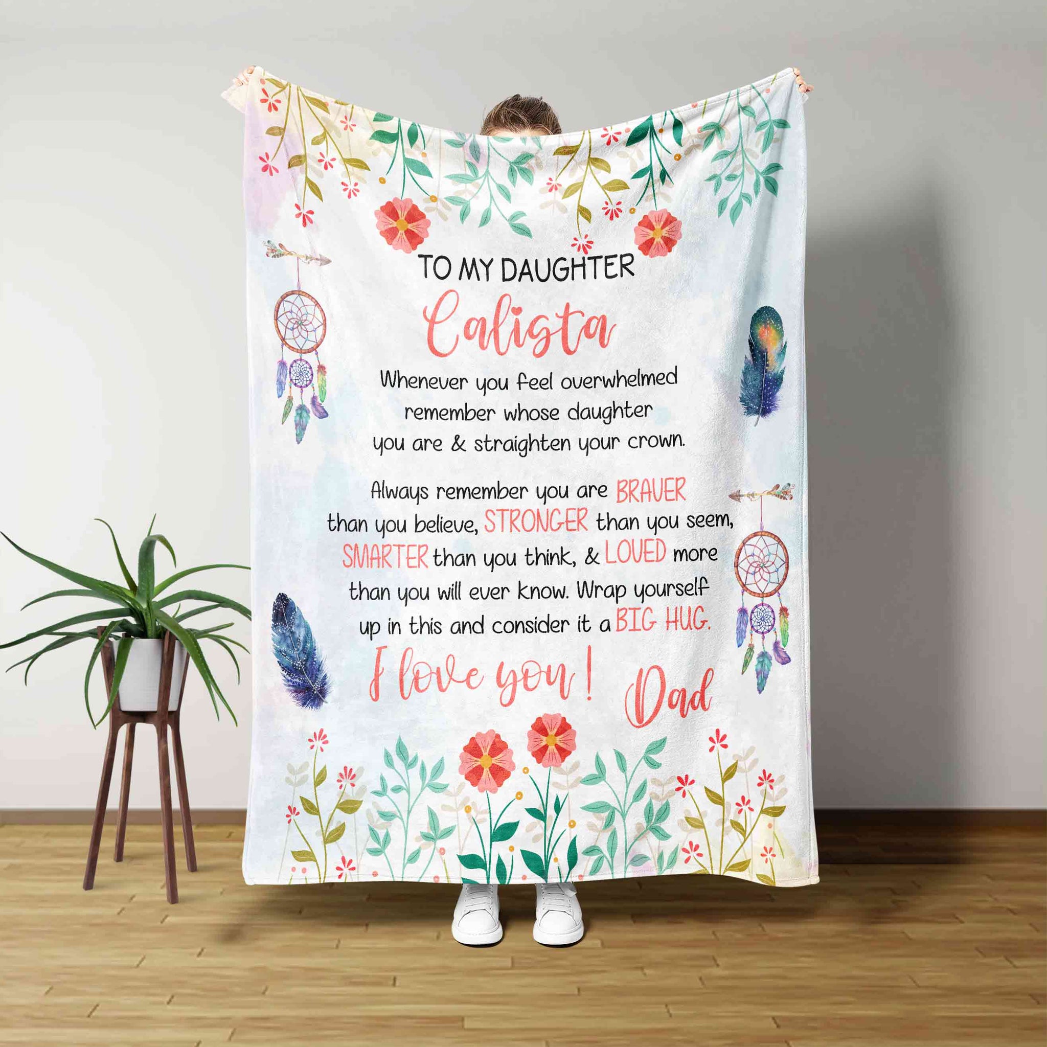 Personalized Name Blanket, Flower Blanket, Dream Catcher Blanket, Blanket For Daughter, Family Blanket
