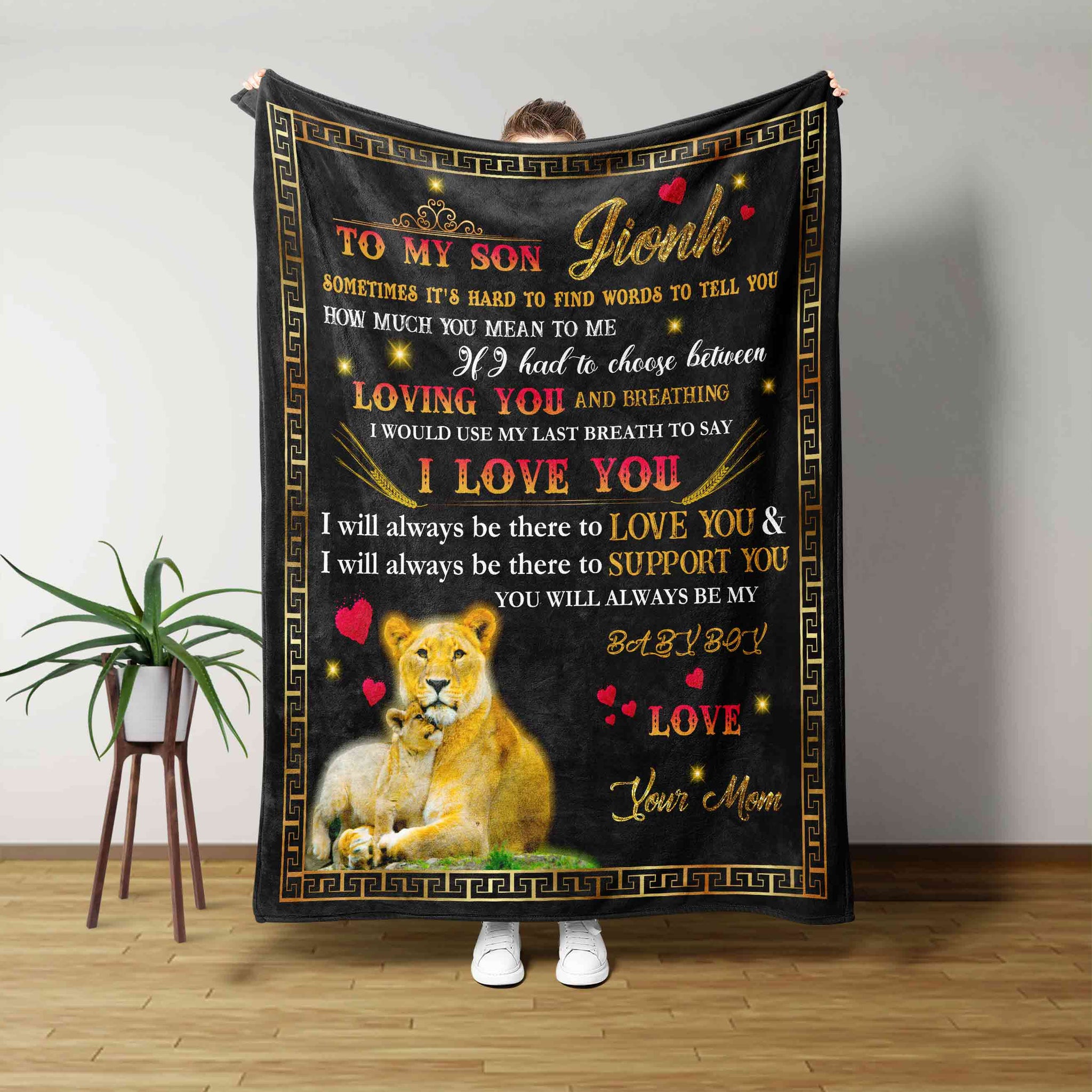 Personalized Name Blanket, Lion Blanket, Animal Blanket, Blanket For Son, Family Blanket, Gift Blanket