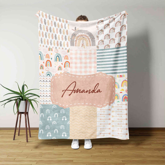 Personalized Name Blanket, Boho Rainbow Blanket, Baby Blanket, Gift Blanket
