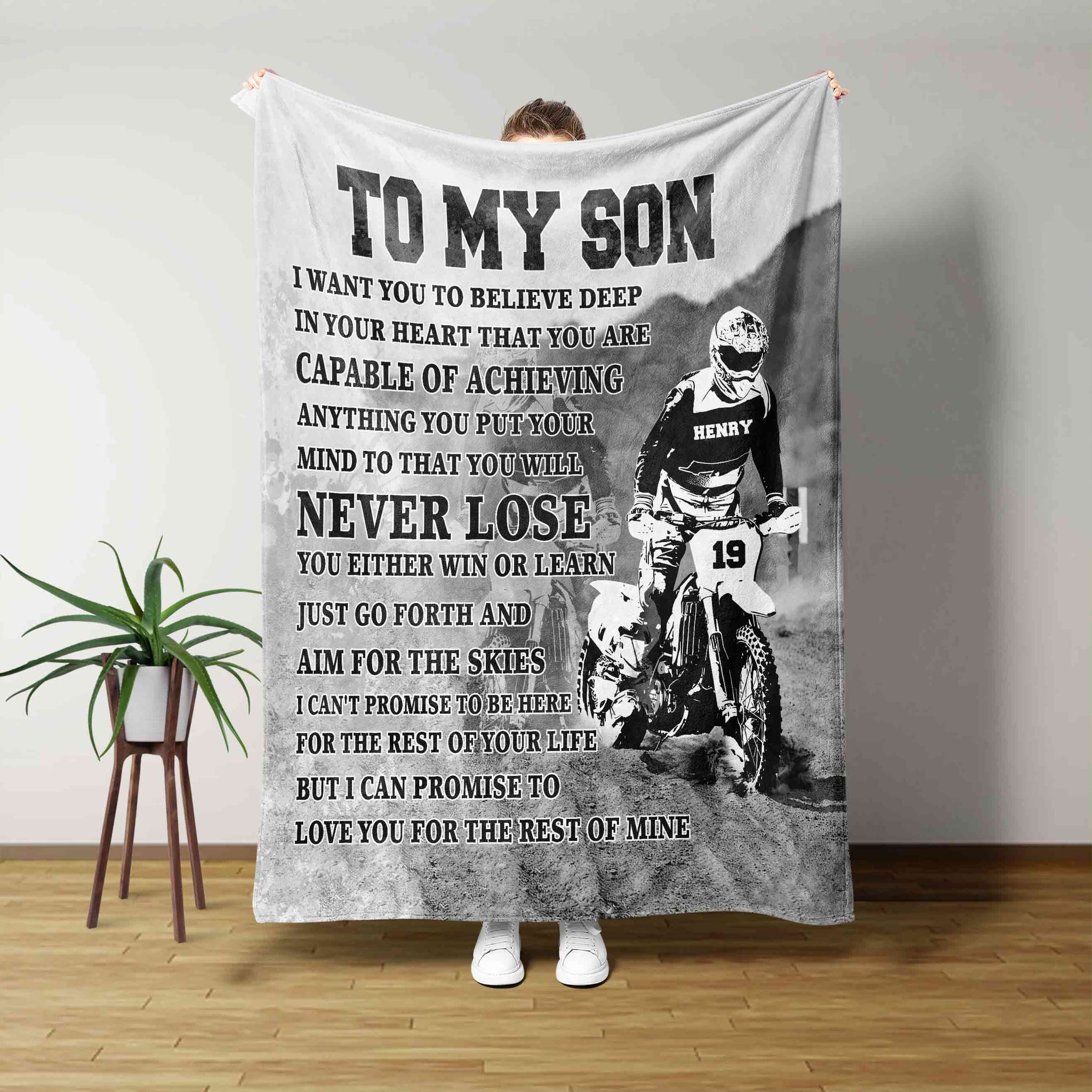 To My Son Blanket, Motorbike Blanket, Dirt Bike Blanket, Racing Blanket, Family Blanket, Custom Name Blanket