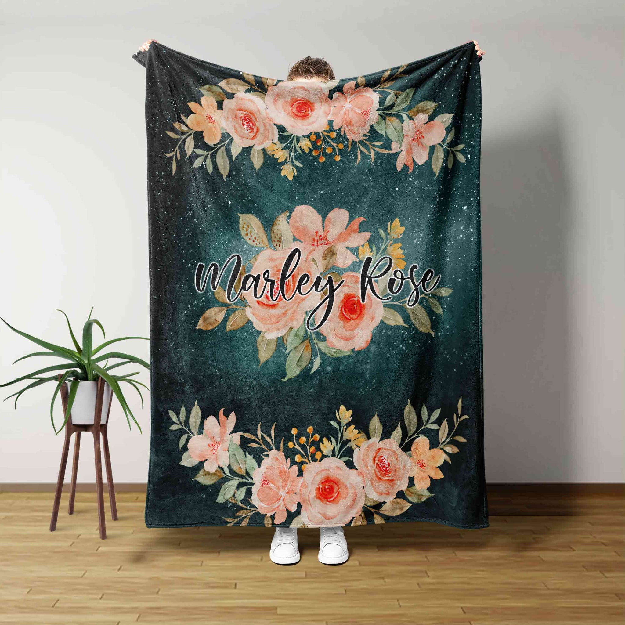 Personalized Name Blanket, Rose Blanket, Flower Blanket, Baby Blanket, Blanket For Baby