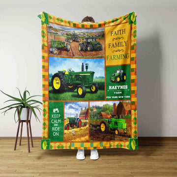 Faith Family Farming Blanket, Truck Blanket, Tractor Blanket, Farm Blanket, Custom Name Blanket