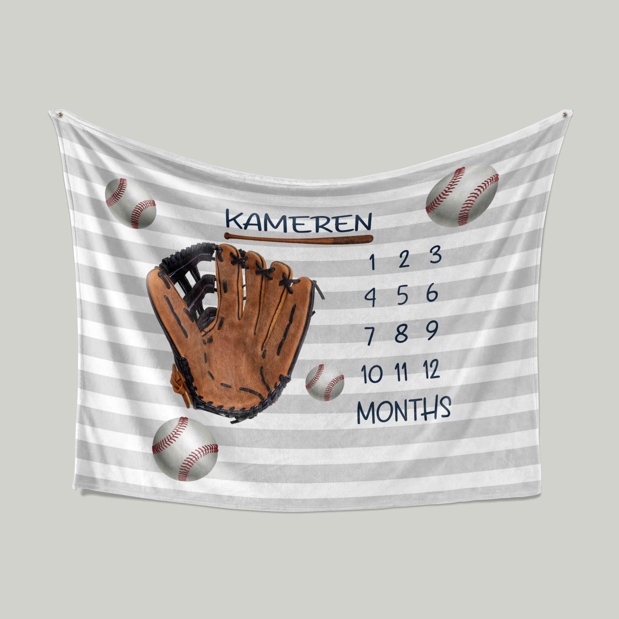 Personalized Name Blanket, Baseball Blanket, Milestone Blanket, Month Blanket, Baby Blanket