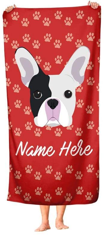Personalized Corner Custom Frenchie French Bulldog Beach Towels - Extra Large Adults Childrens Towel for Outdoor Boy Girl Fun Pool Bath Kid Baby