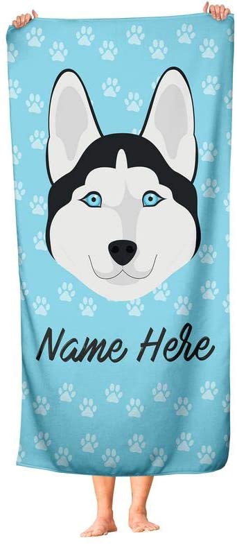 Personalized Corner Custom Siberian Husky Beach Towels - Extra Large Adults Childrens Towel for Outdoor Boy Girl Fun Pool Bath Kid Baby Toddler Boys Girls...