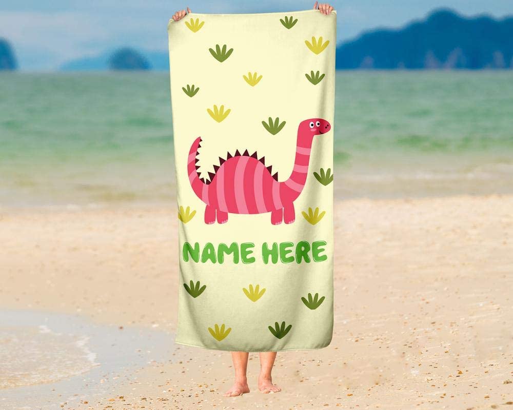Personalized Dinosaur Towel for Kids - Custom Travel Beach Pool and Bath Towels for Adults Toddler Baby Boys Girls.
