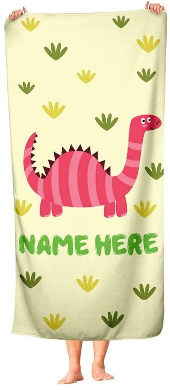 Personalized Dinosaur Towel for Kids - Custom Travel Beach Pool and Bath Towels for Adults Toddler Baby Boys Girls.