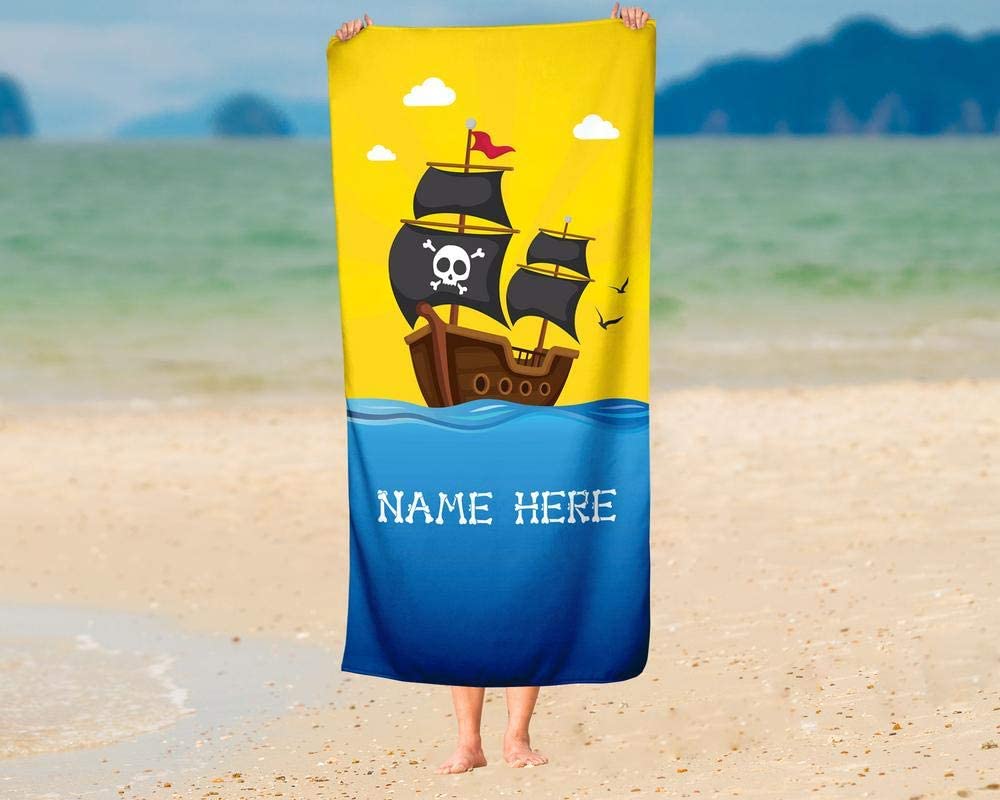 Personalized Jolly Pirate Towel for Kids - Custom Travel Beach Pool and Bath Towels for Adults Toddler Baby Boys Girls