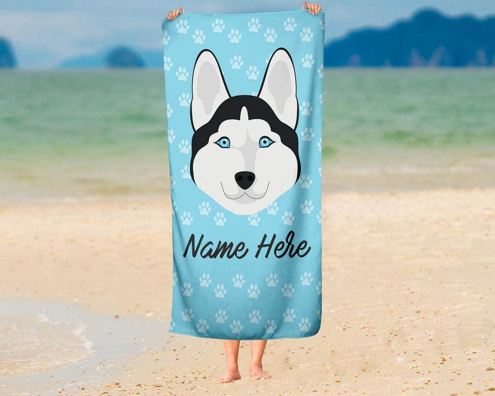 Personalized Corner Custom Siberian Husky Beach Towels - Extra Large Adults Childrens Towel for Outdoor Boy Girl Fun Pool Bath Kid Baby Toddler Boys Girls...