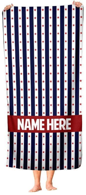 Extra Large Personalized USA America July 4th Towel for Kids - Oversized Custom Travel Beach Pool and Bath Towels for Adults Toddler Baby Boys Girls