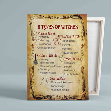 5 Types Of Witches Canvas, Witchery Canvas, Knowledge Canvas, Canvas Wall Art, Gift Canvas